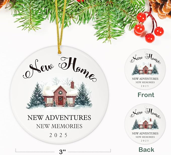 D4DREAM New House Ornament 2025-3'' Ceramic New Home House Warming Gift Christmas Ornament for Women Couple Homeowner Gift Ideas Christmas Tree Hanging Decorations for Home Car
