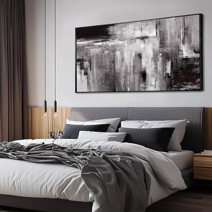 XIANSHOU Black Abstract Wall Art Grey Pictures Wall Decor Modern Artwork 24"x 48" Wall Prints for Living Room Home Decor Dining Room Posters