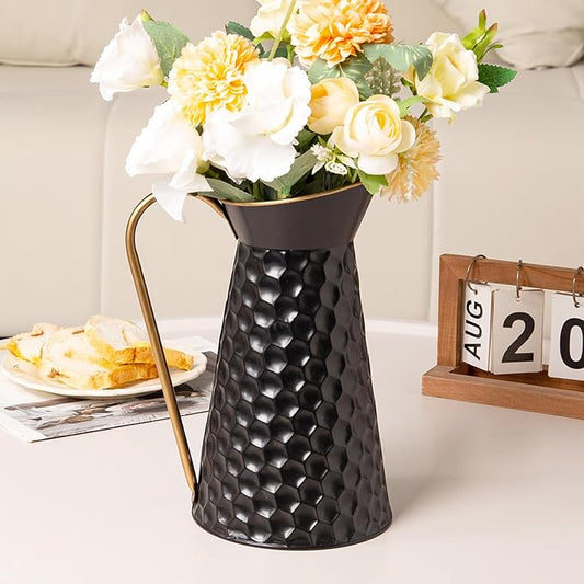 Elegant Black Metal Pitcher Vase, Farmhouse Galvanized Flower Vase, Rustic Decorative Milk Jug for Home Décor