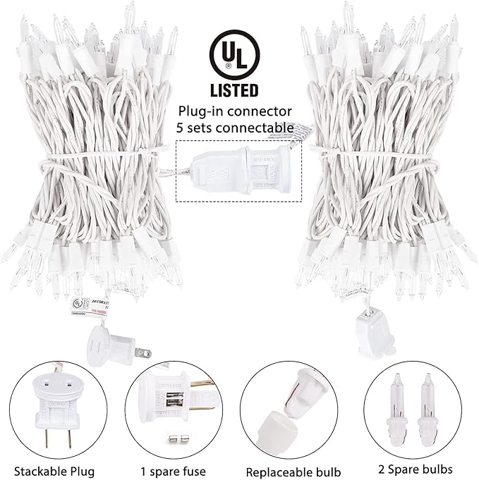 Brightown Christmas String Lights 2 Pack Clear Warm White Mini Lights Plug Powered Waterproof for Indoor and Outdoor Use, 25 Feet for Christmas Tree Party, Wedding Holiday Patio Xmas Decorations