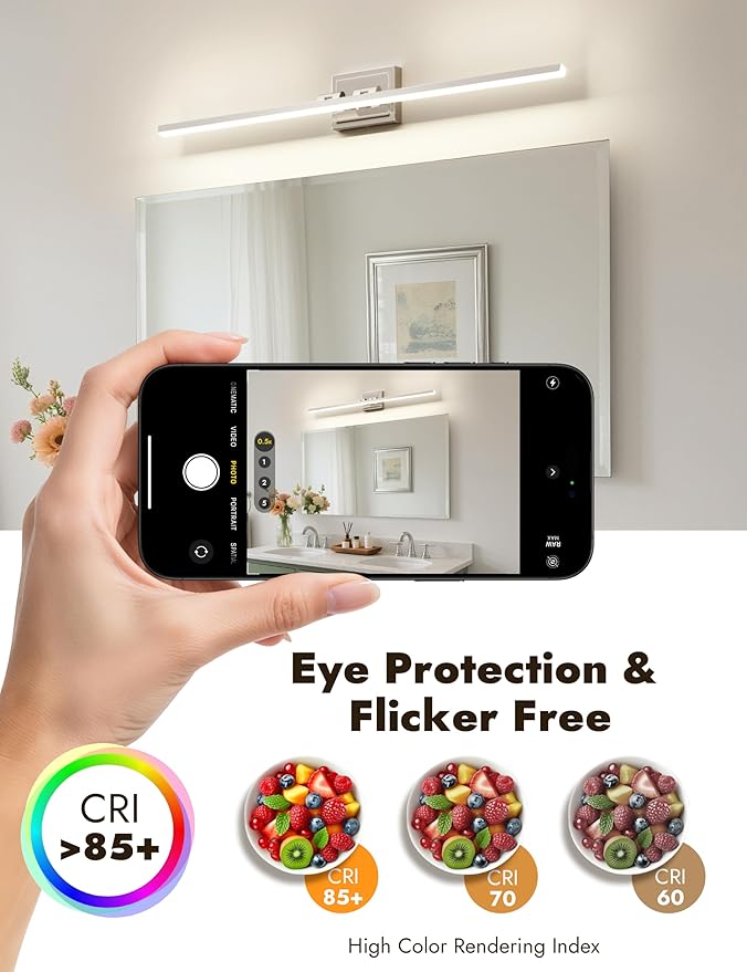 NIORSUN 39.4 Inch Modern Bathroom Light Fixture, 24W 5CCT Dimmable LED Chrome Bathroom Vanity Lights Over Mirror, Vanity Lights for Bathrooms Restroom Mirror- ETL Certified