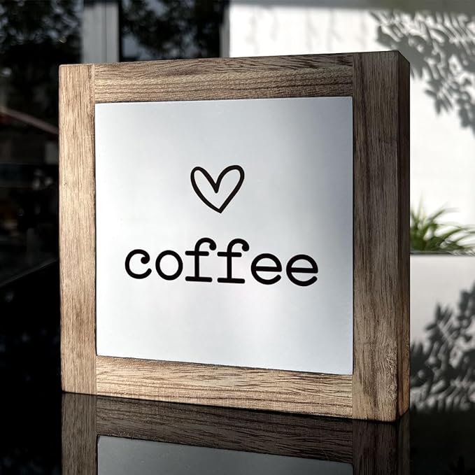 Coffee Decor Set, Wooden Box Signs for Home Decor, Freestanding Coffee Sign for Table Shelf Desk Counter, Cafe Sign, Coffees Lover Home Kitchen Decors