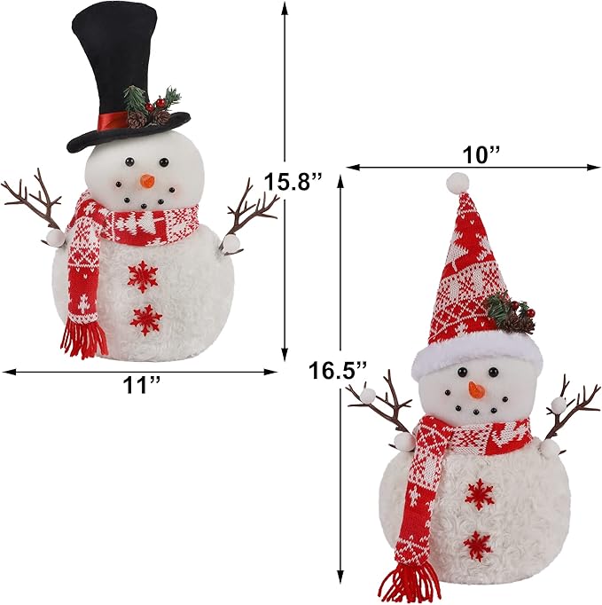 Set of 2 Christmas Plush Snowman Doll Tabletop Decorations, Christmas Snowman Ornaments for Home Kitchen Xmas Holiday Party Decor
