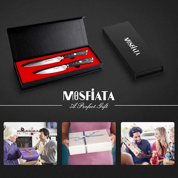 MOSFiATA 5” Chef Knife and 3.5" Fruit Knife Set with Knife Sheath, German High Carbon Stainless Steel EN.4116 with Micarta Handle and Gift Box for Vegetable and Fruit Cutting