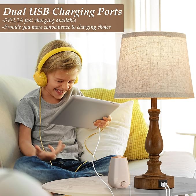 Classical Table Lamps for Bedrooms Set of 2 - Touch Bedside Lamps with Dual USB Ports, 3 Way Dimmable Nightstand Lamps for End Tables, Farmhouse Night Stand Lamps for Living Room Guest Room