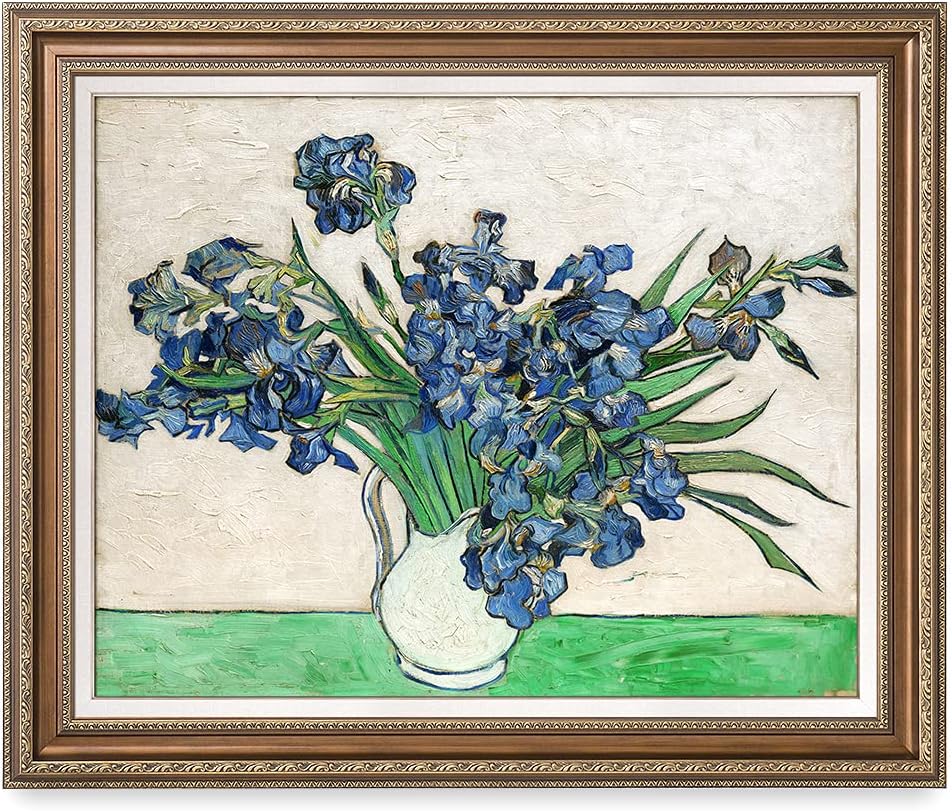 DECORARTS - Vase with Irises1889, Vincent Van Gogh Art Reproduction. Acid Free Cotton Canvas Giclee Print w/Bronze Frame&Mat for Wall Decor.