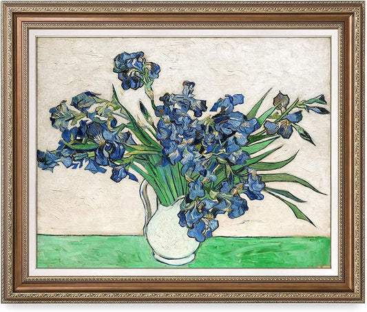 DECORARTS - Vase with Irises1889, Vincent Van Gogh Art Reproduction. Acid Free Cotton Canvas Giclee Print w/Bronze Frame&Mat for Wall Decor.