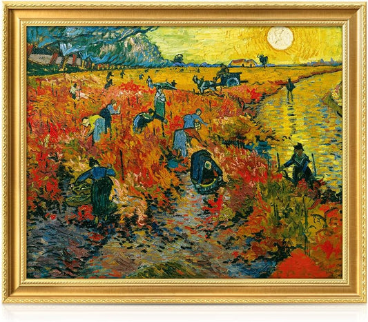 DECORARTS - Vincent van Gogh's The Red Vineyards, Museum-Quality Giclee Canvas Print in Gold Solid Wood Frame, 34.75 x 28.75 in, Ready to Hang, Made in USA