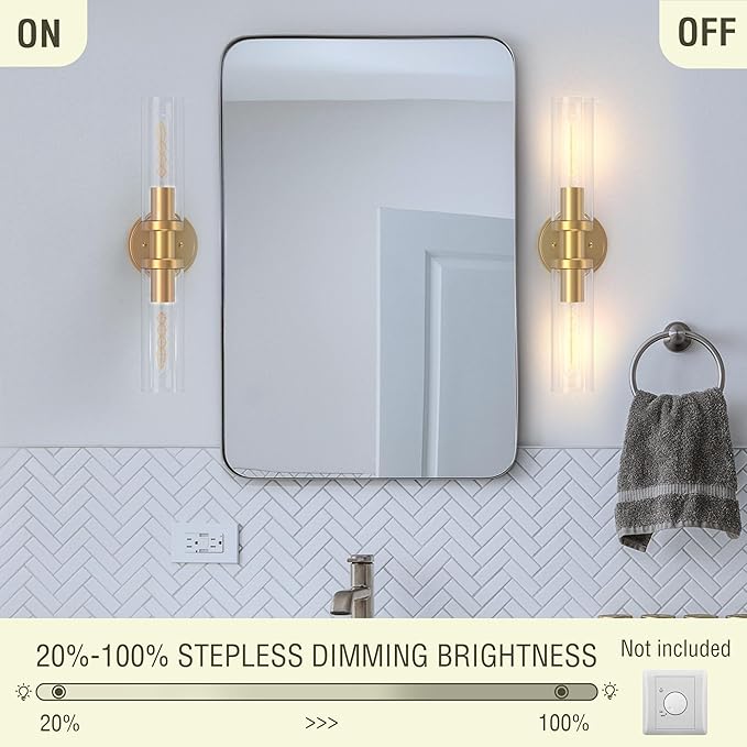 Espird Bathroom Light Fixtures 2-Light Gold, Bathroom Vanity Lights Over Mirror, Wall Sconces, Industrial Lighting, Modern Brushed Gold Vanity Lighting Fixtures w/Glass Shades