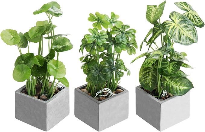 MyGift Artificial Plants Indoor, Set of 3 Small Fake Potted Plants, Faux House Plant for Home Decor