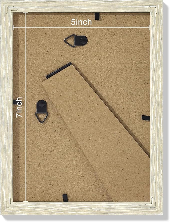Vittanly 5x7 Picture Frames Set of 9, Shatter Resistant Plexiglass, Display 4x6 Pictures with Mat or 5x7 without Mat, Photo Frames for Wall or Tabletop, Engineered Wood, Cornsilk