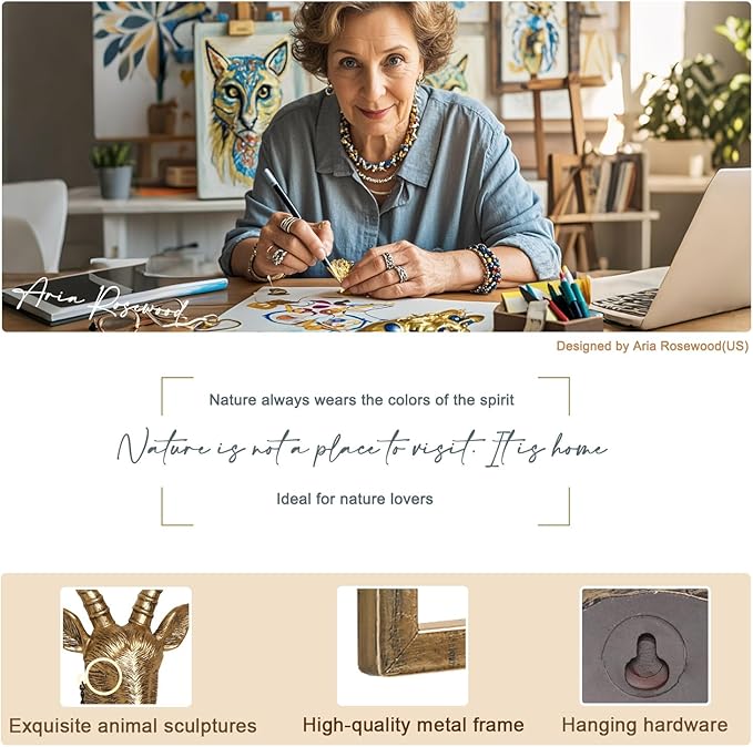 Animal Heads Wall Decor (Includes Metal Frame) Resin Animals Sculptures Head Wall Hanging Decoration Gold vintage Wall Sculpture for Living Room Bedroom Office(Antelope)