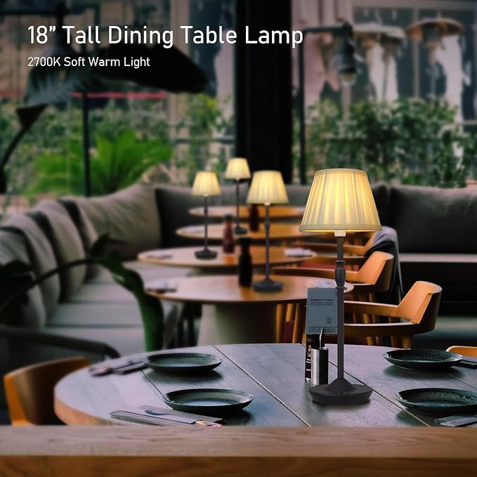 Cordless LED Touch Lamp with Dimmer Portable Small Table Lamp, 18" 2700K Rechargeable Battery Light for Bedside, Dining Room, Bedroom Lamp, Patio, Bar, Night Light, Bathroom (Sand Black)