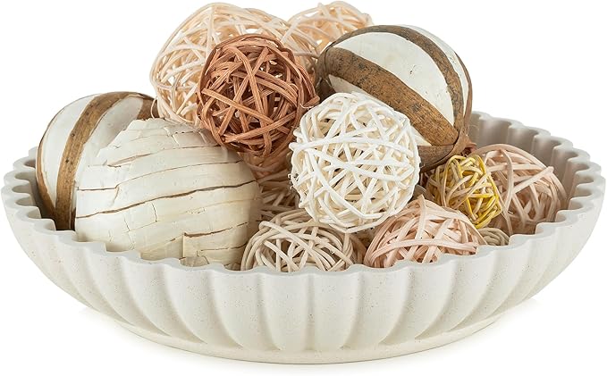 Hanobe Decorative Bowl Home Decor: Large Centerpiece Bowls for Living Room Coffee Table Resin Scalloped Ruffle Key Tray for Entryway Console Accent Display Fruit for Dinning Table Kitchen Counter