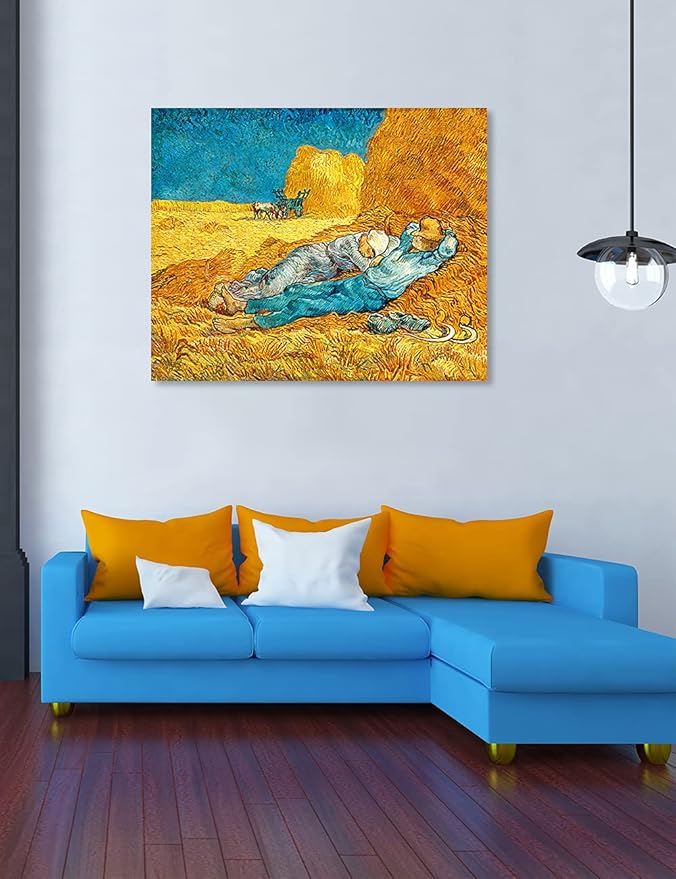 DECORARTS - Noon: Rest from Work, Vincent Van Gogh Art Reproduction. Giclee Print on Canvas. Wall Art for Home. 40x32