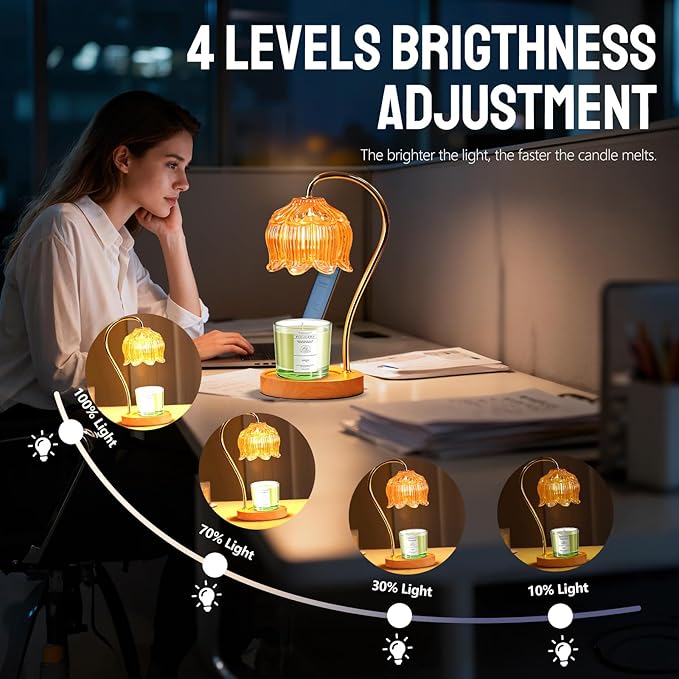 GEEZO Fragrance Candle Warmer Lamp with 2 Bulbs Electric Candle Warmer with Timer & Dimmer for Home Decor Wax Melt for Small Large Size Jar Candles Retro Wooden Base