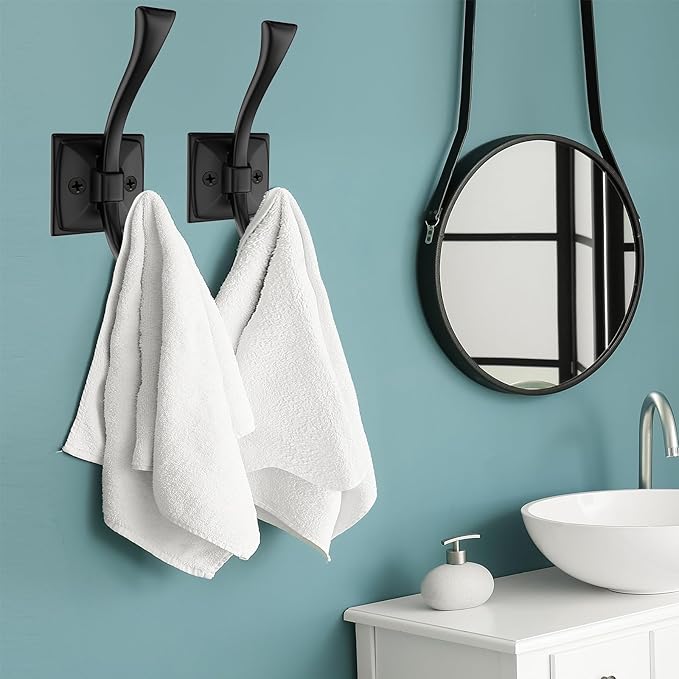 2 Pack Antique Black Coat Robe Hooks for Wall Hanging Hat, Key, Bag, Robe, Towel, Mudroom Hook Entrance Bathroom Door Decorative Heavy Duty Hats Hanger