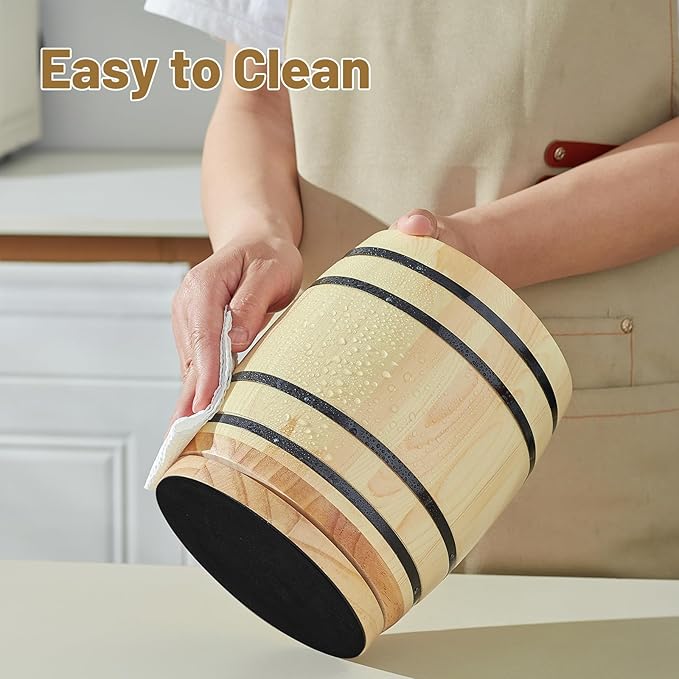 Natural Pine Wood 360° Rotating Wine Barrel Utensil Crock - Kitchen Countertop Organizer & Cooking Tool Holder, Rustic Farmhouse and Western Decor, Ideal Spoon/Spatula Storage, Kitchen Decor Accessory