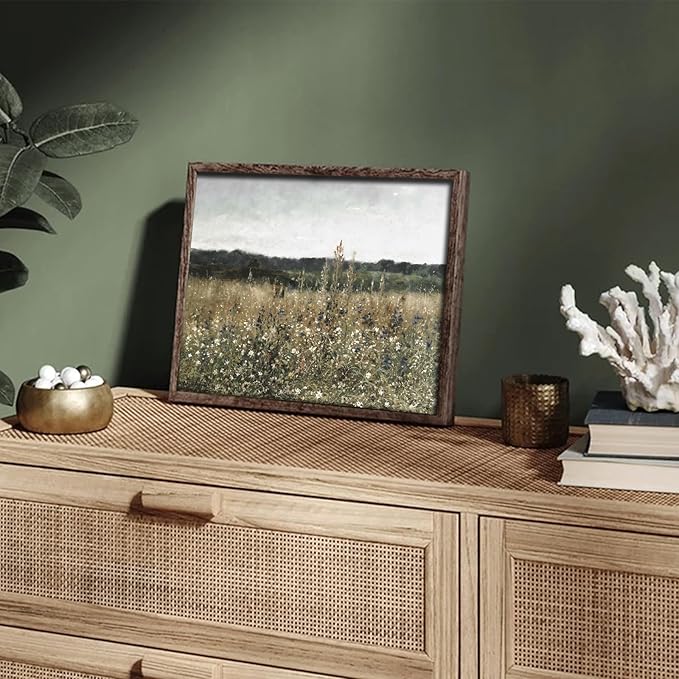 RETRART Vintage Wall Art, Wildflower Field Landscape Oil Painting - Vintage Farm House Decor for Rustic Aesthetic - 8" x 10" Unframed Canvas Prints for Bedroom Living Room Bathroom Wall Decor