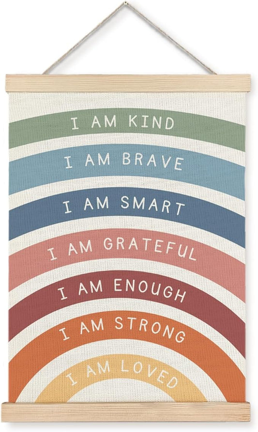Supwhd Positive Affirmations Poster, I am Kind Brave Wall Art Poster, Boho Nursery Decor, Boho Rainbow Wall Art Decor for Kids Room Classroom Nursery Playroom, 12x16