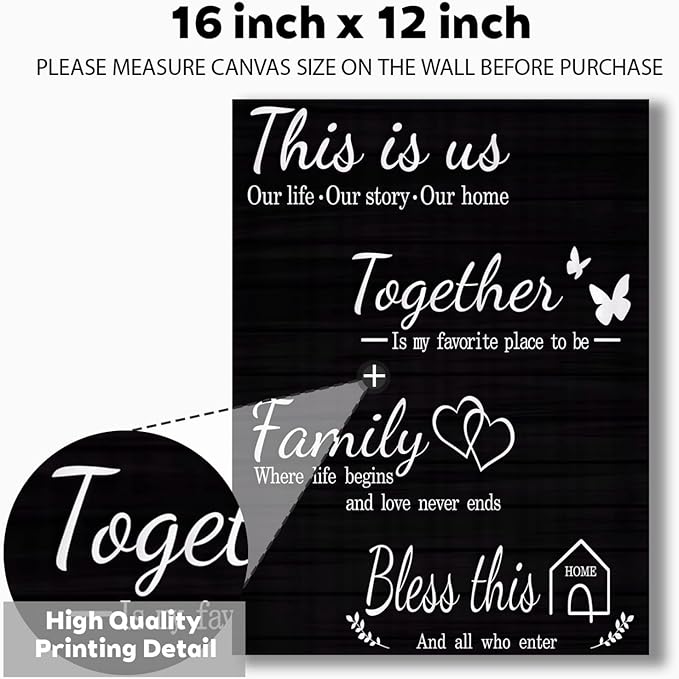 Family Quotes Canvas Wall Art 12x16 Inch - Inspirational Home Decor for Living Room, Office, Bathroom - Stretched Framed Ready to Hang Paintings
