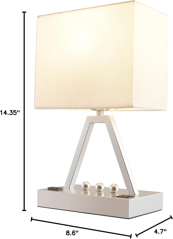 Briever Touch Control Table Lamp, 3-Way Dimmable Desk Lamp with USB C & A and AC Outlet, Bedside Lamp with Phone Stand and Fabric Shade for Bedroom, Living Room, Bulb Included, Silver