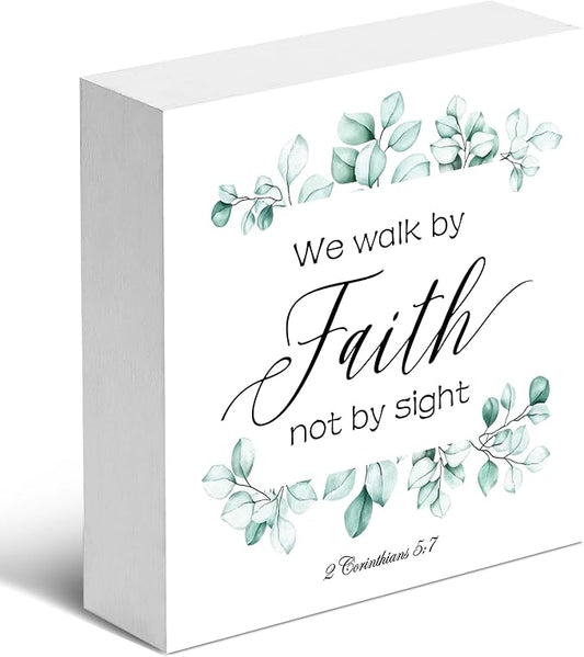 Christian Gifts, ‘We Walk By Faith Not by Sight’ Wooden Box Sign, Christian Home Décor, Birthday, Thanksgiving, Christmas Gifts, Christian Decorations, Gifts for Family, Friends, etc. (055)