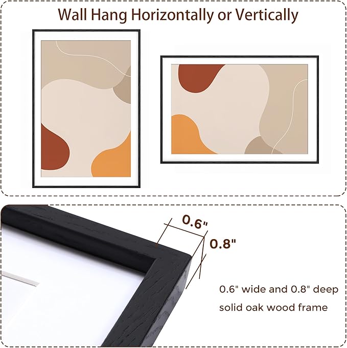 27x40 Black Wood Picture Frame, 27 x 40 Poster Frame for Wall - Solid Oak Wood & Tempered Glass, Rustic Wood 27 by 40 Frames, 27x40 Picture Frame Matted to 24x36, Large Art Frames 27 x 40, 1 Pack