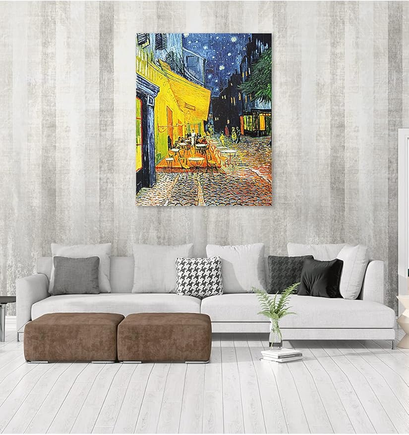 DECORARTS - Cafe Terrace At Night. Vincent Van Gogh Art Reproduction. Giclee Print on Canvas. Wall Art for Home. 40x32