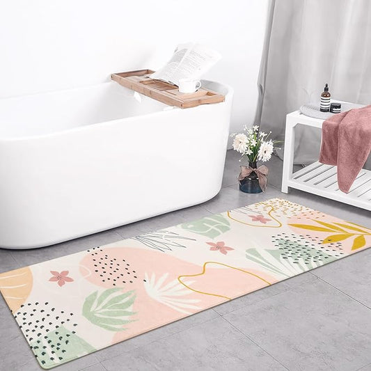 Lahome Pink Runner Rug - 2x7 Runner Rug Non-Slip Washable Bathroom Rug Runner Throw Lightweight Floor Runners for Hallway Non Skid, Botanical Print Carpet Runner for Kitchen Bedroom Laundry Room