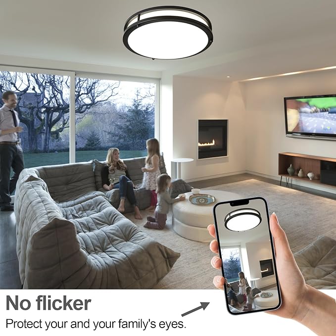 OOWOLF 16inch 48W LED Flush Mount Ceiling Light Fixture Dimmable, Super Bright Brushed Nickel Ceiling Light 4800LM 5000K Daylight White 480W Equivalent, Ceiling Lamp for Bedroom, Kitchen, 2-Pack