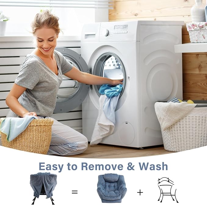 Lazy Chair with Ottoman, Modern Chair with Folding Footrest, Lounge Accent Chair, Comfortable Reading Chair (Plush Light Blue)