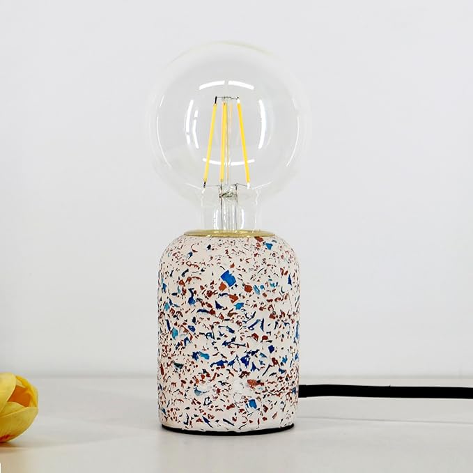 Mini Modern Stained Concrete Bedside Table Lamp, 3.5 x 3.5 x 8.5 Inch Nightstand Lamps, with Spherical Bulb Round Side Table Lamp for Bedroom Living Room Entryway Table Lamps
