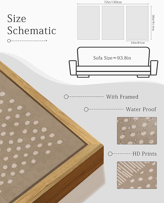 KUVIOKE Boho Mid-Century Modern Wall Art Framed Neutral Retro Minimalist Geometric Prints Rustic Bohemain Artwork Kitchen Dining Room 24x36in (Natural Framed)