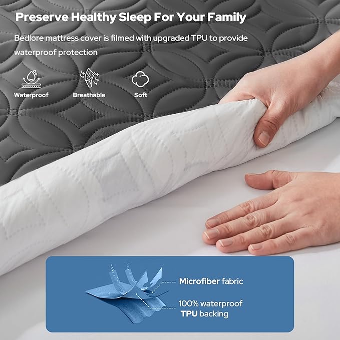 BEDLORE Waterproof Mattress Protector, Full Size Mattress Pad with Deep Pocket 6"-15" Depth, Soft Dirt-Proof Double Bed Mattress Cover for Bedroom, College Dorm, Hotel (Gray)