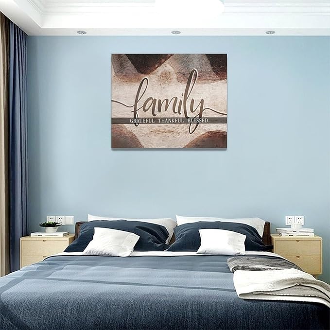 Large Family Wall Art Family Word Sign Pictures Wall Decor Home Quotes Grateful Thankful Blessed Canvas Painting Print Decor Artwork Framed for Living Room Bathroom Master Bedroom Dining Room 20"x16"