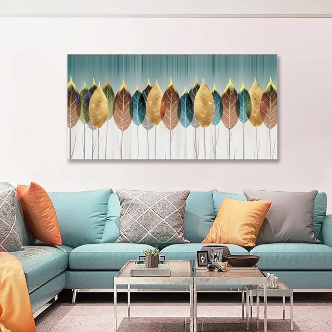 Colorful leaves Pictures Canvas Wall Art for Living room Bedroom or Bathroom Wall Decor,Abstract leaves Wall Art Print Paitnings for home Decor,Abstract painting Waterproof Stretched Ready to