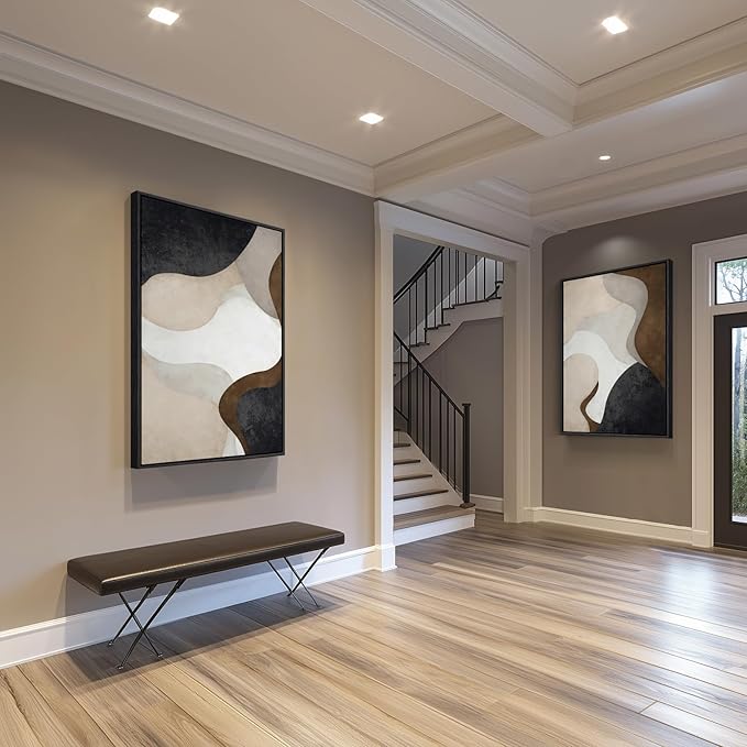 Large Framed Neutral Abstract Minimalist Wall Art Set of 2, Modern Canvas Prints Paintings Artwork for Walls, Black Beige Brown Abstract Art Pictures for Living Room Dining Bedroom Wall Decor 24x36 In