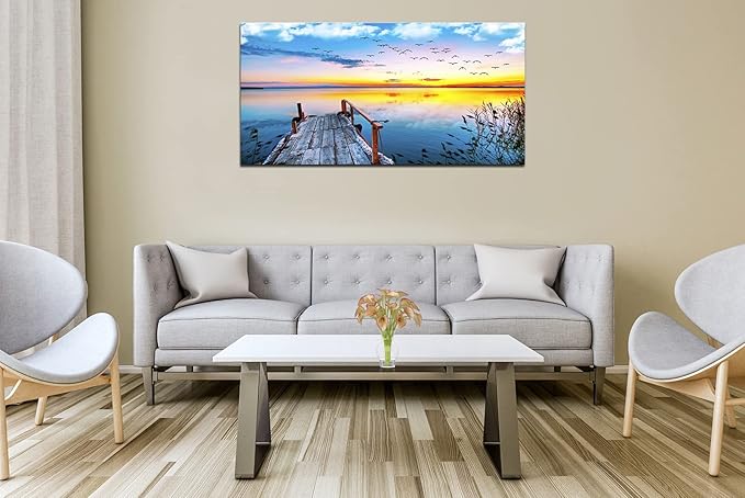 XXMWallArt FC2275 Jetty In The Sunset Lake Wall Art Canvas Prints Painting Nature Pictures Framed Landscape Paintings Canvas Wall Art for Living Room Bedroom Kitchen Home and Office Wall Decor