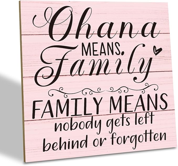 Family Wooden Plaque, “Family Means Nobody Gets Left Behind or Forgotten”, 6.2x6.2 Inch Table Art Sign, Farmhouse Quote Decor for Living Room or Home Tabletop G