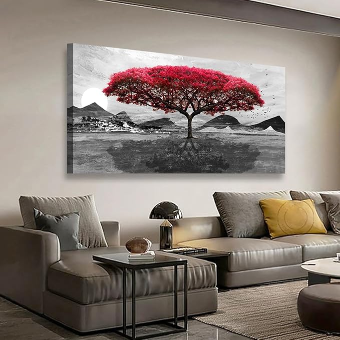 Red Tree of Life Pictures Canvas Wall Art for Living room Office Bedroom Wall Decor,Tree of Life Wall Art Print Paintings Modern Nature Artwork Waterproof Ready to Hang- 20x40inch