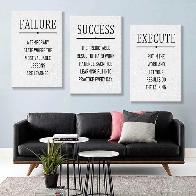 Execute Failure Success Motivational Posters Print Canvas Wall Art for Office Inspirational Quotes Large Size Picture Painting Artwork for Living Room Classroom Gym Stretched and Framed [72''Wx 36''H]