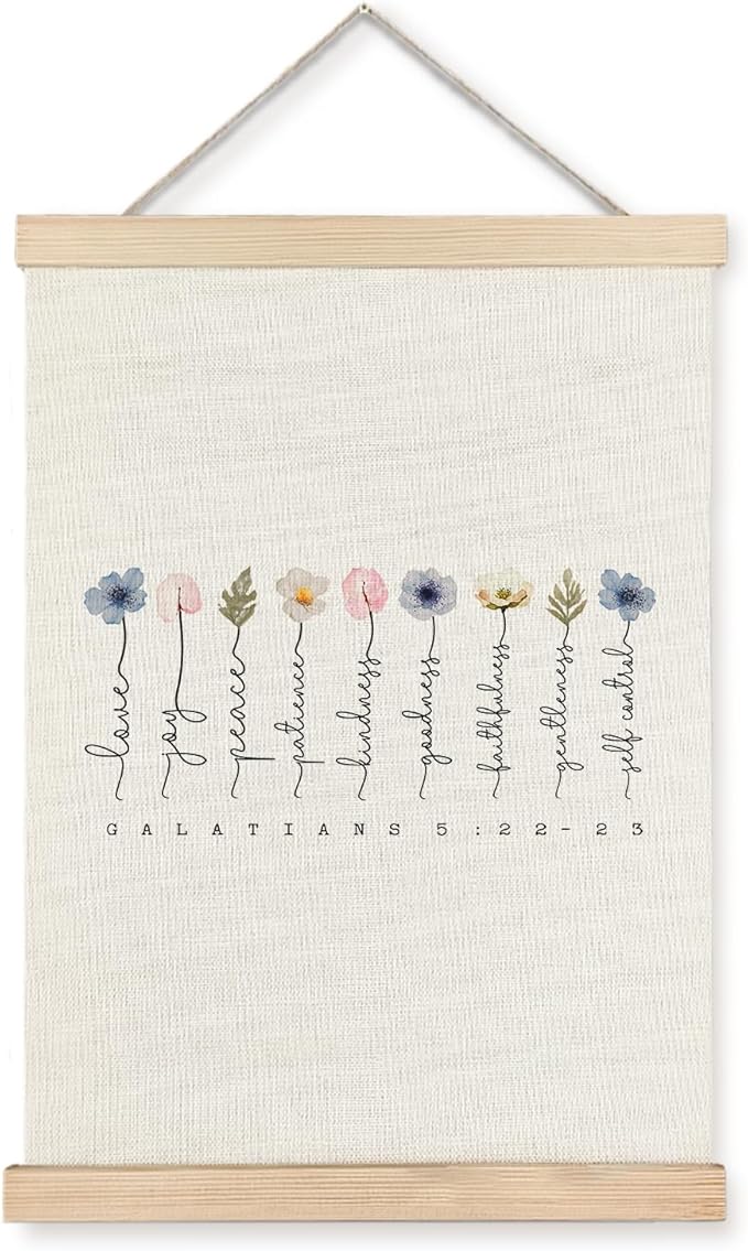 Supwhd Fruit of the Spirit Wall Art with Wooden Poster Hanger, Boho Floral Christian Bible Verses Posters Wall Art Decor, Christian Wall Decor Home Decor Room Decor, 12x16