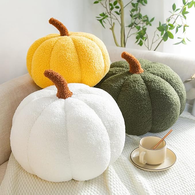 3D simulated pumpkin pillow plush pillow sofa cushion (13inch, Yellow)