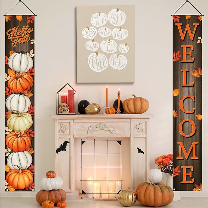 Framed Neutral Pumpkin Painting Posters Modern Fall Canvas Print Wall Art, Beige Fall Decor Abstract Autumn Poster Halloween Decor 11x14"framed