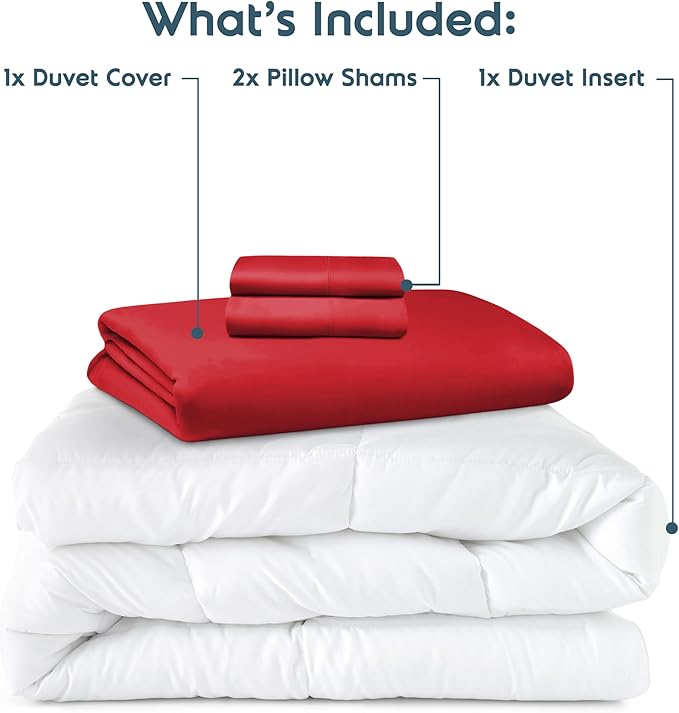 Nestl Full Duvet Cover Set with Comforter Insert - Red 4 Piece 80x90 Duvet Cover & 2 Pillow Shams with White Quilted Down Alternative Comforter, Ultra Soft, All Season