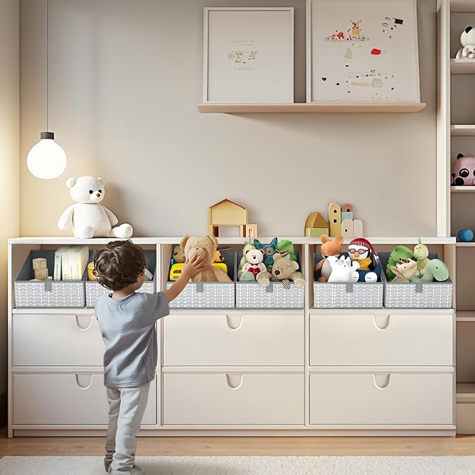 DIMJ Storage Bins Basket for Closet Storage, Fabric Baskets for Closet Shelves, Foldable Storage Cube for Toys, DVDs, Books, Gray, 6Pack