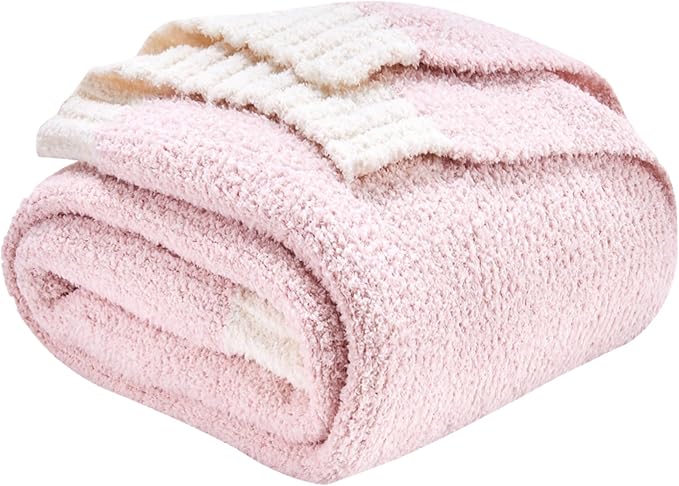 CozeCube Melange Blanket, Ultra Soft Pink and White Throw Blanket, Warm Cozy Knit Fuzzy Plush Reversible Throw for Couch Bed Sofa, 50"x60"