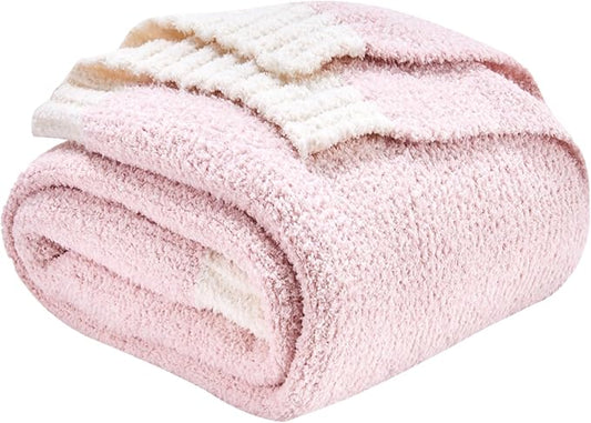 CozeCube Melange Blanket, Ultra Soft Pink and White Throw Blanket, Warm Cozy Knit Fuzzy Plush Reversible Throw for Couch Bed Sofa, 60"x80"