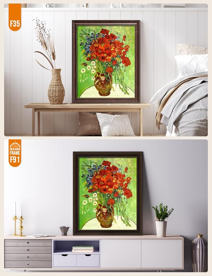 DECORARTS - Red Poppies and Daisies - Vincent Van Gogh Giclee Prints w/Antique Brown Frame for Wall Decor. Picture Size: 16x20, Total Size w/Frame: 19x23